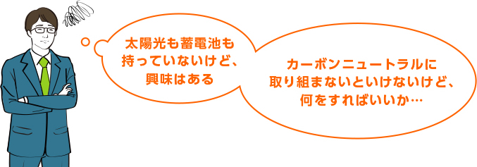 太陽光も蓄電池も持っていないけど、興味はある カーボンニュートラルに取り組まないといけないけど、何をすればいいか…